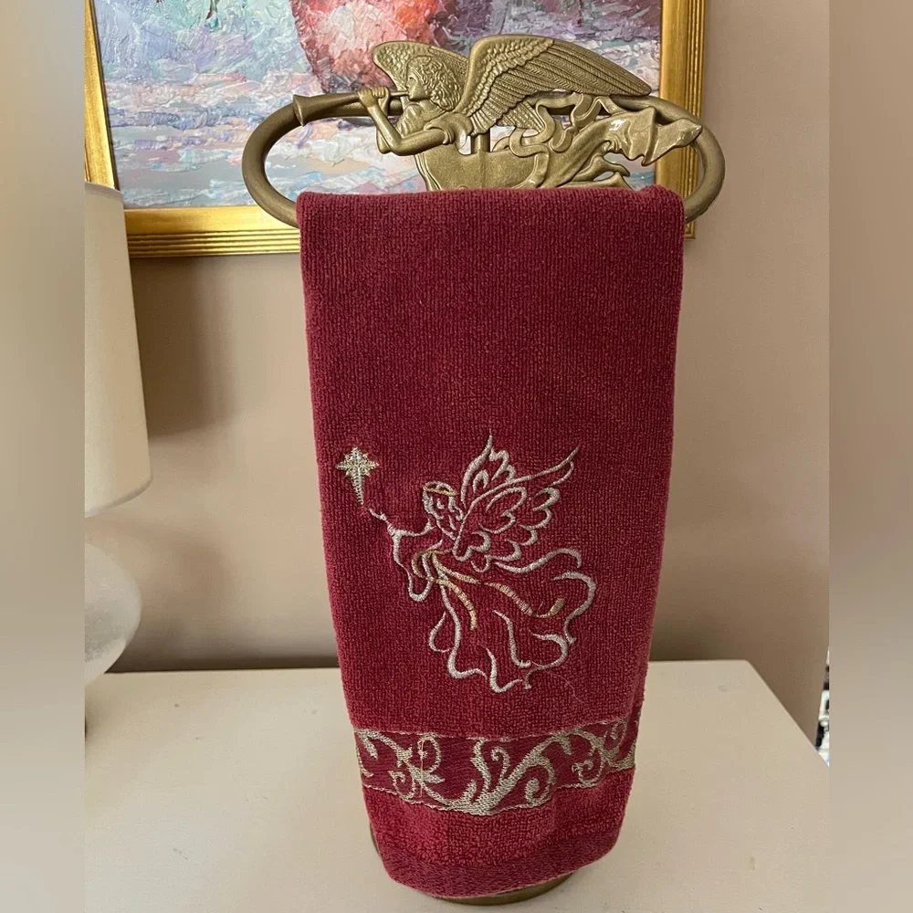 Elegant Angel antique-inspired brass towel holder free Standing.